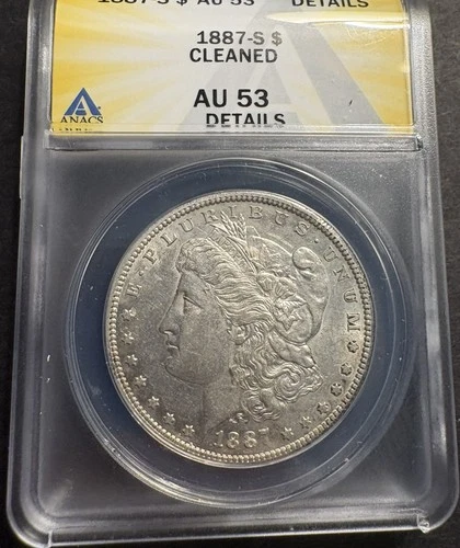 1887-S $1 Morgan Silver Dollar ANACS AU 53 Lightly Cleaned, Still Has Lustre