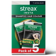 Streax Insta Shampoo Hair Colour for Women and Men, Natural Black - Pack of 5