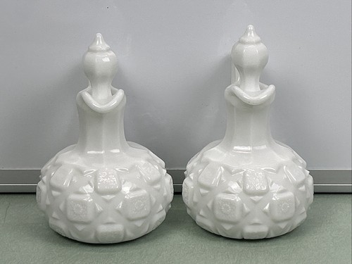 Vintage Westmoreland White Milk Glass Oil Vinegar Cruet Old Quilt MCM Lot Of 2 - Picture 4 of 11