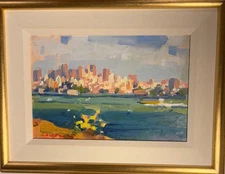 Charles Sovek original oil on canvas San Francisco from the Golden Gate Bridge 