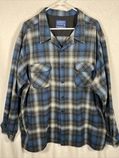 Pendleton Wool Board Shirt Jac Mens XXXL Size 3XL Blue Plaid Vintage Heavyweight