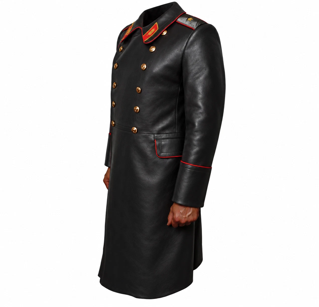 Soviet Military Overcoat Russian Army Black long Winter Warm Leather Overcoat image 3