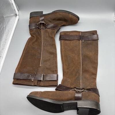 New UGG Dree Knee High Harness Pull On Riding Boots Sz 11 Brown Suede Leather