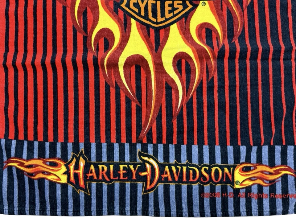 Toalla de playa Harley-Davidson Flames 2008 motociclista equipo negro rojo de colección Foto 3 de 4