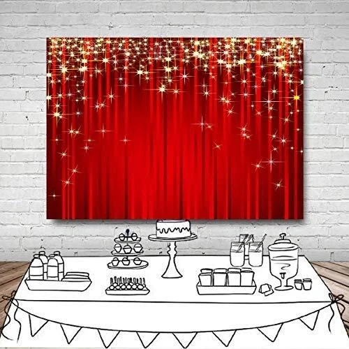 7x5ft Gold Starry Red Photography Backdrop Glitter Golden Star Stripes Backgr... - Image 2 of 4
