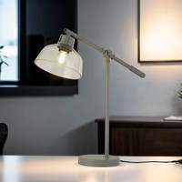 Schreibtischlampe Tischleuchte E27 Verstellbar 56 Cm Grau Klar Glas Metall