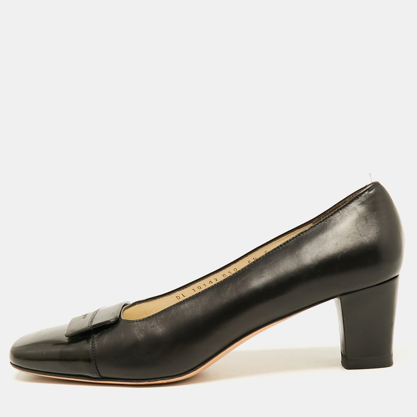 Salvatore Ferragamo Black Leather Bow Block Heel Pumps Size 37 EU