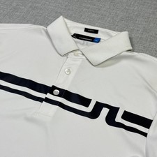 J. Lindeberg Polo Golf Shirt Mens Medium White Striped EDDY SLIM FIT-TX JERSEY