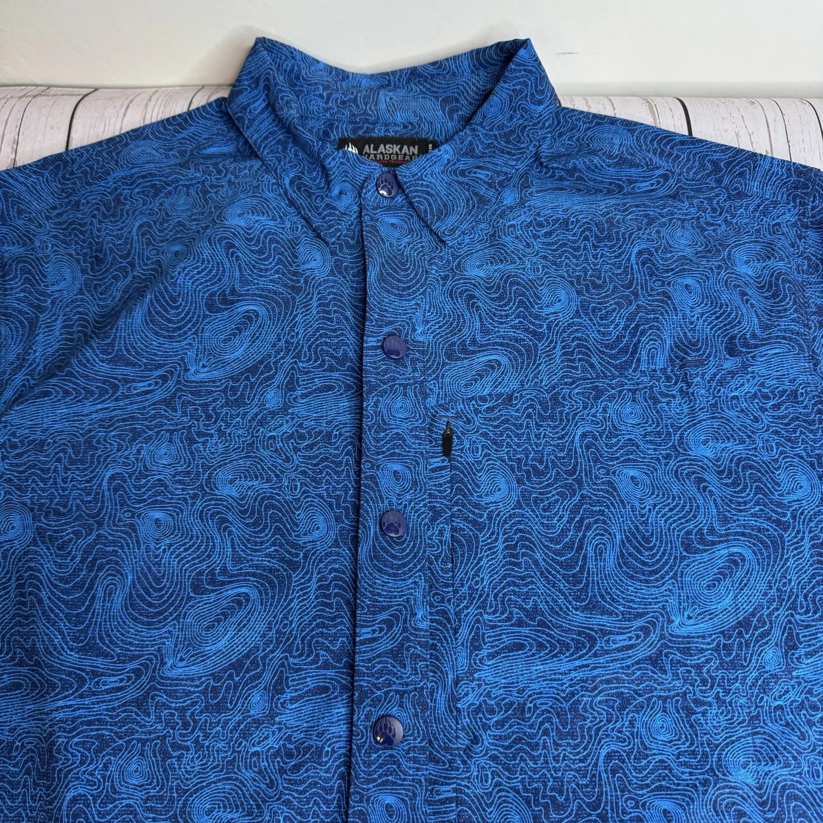 Alaskan Hardgear Button Up Short Sleeve Hiking Shirt Mens XL Topographic Print