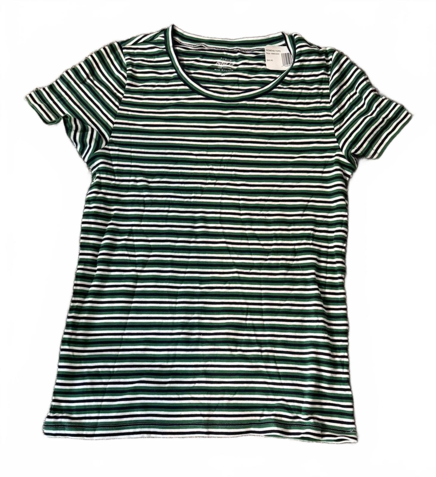 Green and White Striped Short Sleeve T-Shirt