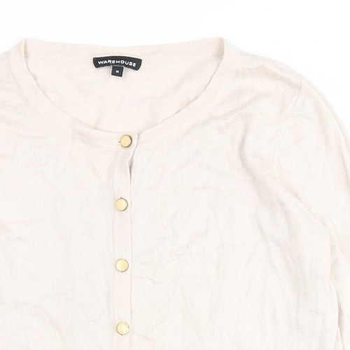 Warehouse Women's Ivory Cardigan, M, Button Accent - Picture 5 of 12