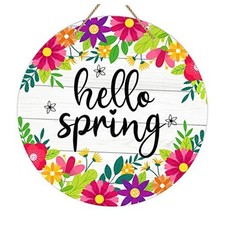 Hello Spring Door Sign 11.5" Colorful Flowers Spring Decor Sign Hello Spring 1
