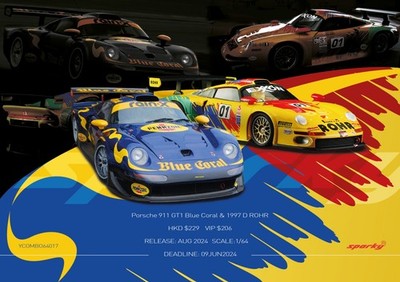 Sparky 1/64 Porsche 911 GT1 Blue Coral & 1997 D ROHR (Tiny