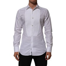 DOLCE & GABBANA Shirt White Cotton Collared Bib GOLD Dress 39/US15.5/S 1200usd