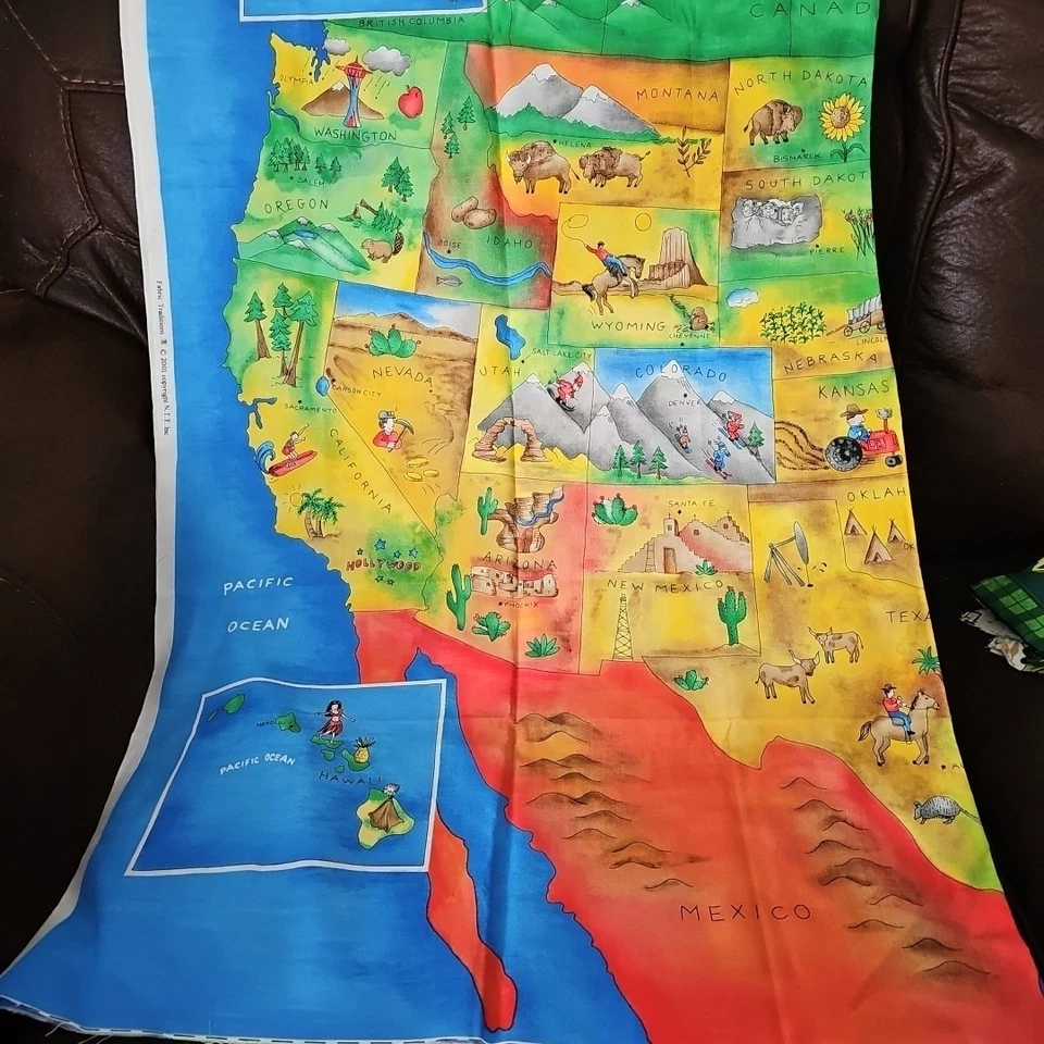 Mapa de tela de algodón de colección de los Estados Unidos panel de tela aprox. 42x36 pulgadas Foto 2 de 4