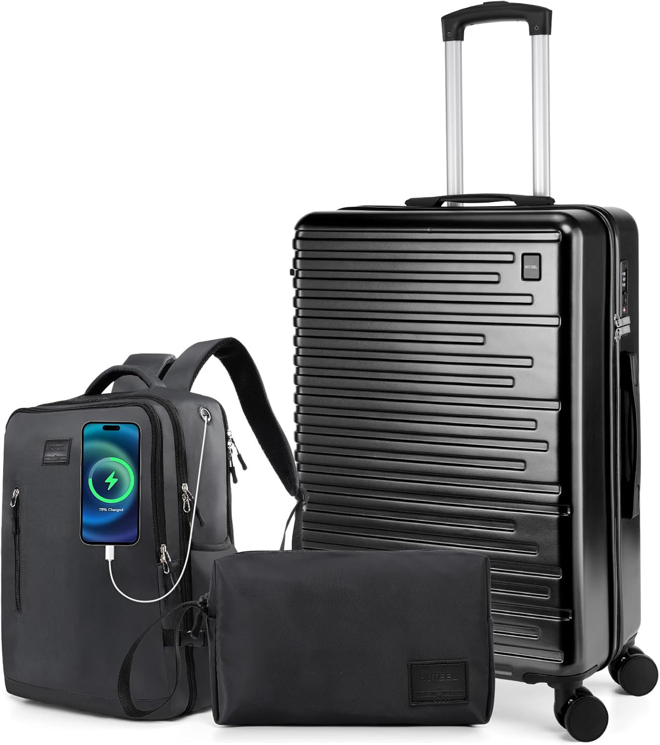 Set With Tsa Lock & Dual-spinner Wheels - Black