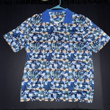 Men  s XL Greg Norman Play Dry Blue Floral Pattern Performance Golf Polo Shirt