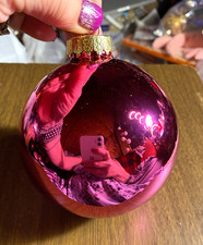 Pink Blown Glass Ball Christmas Ornament 3.5"