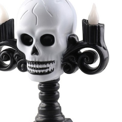 Skull Head LED Candle Light Lightweight Retro Spooky Green Light Plastic Sku SET