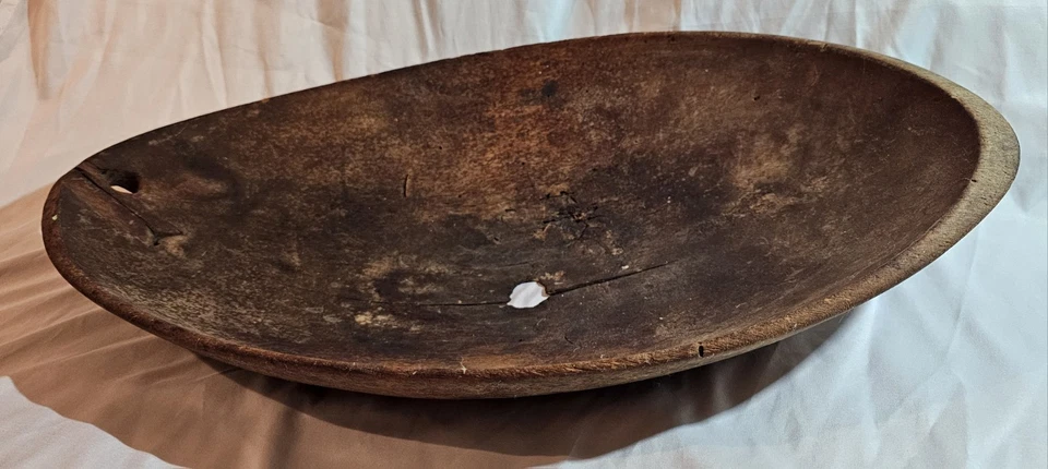 VINTAGE WOOD DOUGH BOWLS (x2) HAND CARVED OBLONG W/ FINGER HOLD / GROOVE - Image 3 of 4