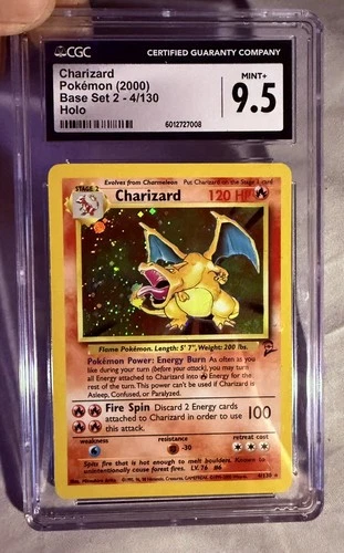 CGC 9.5 CHARIZARD 4/130 Base Set 2 Holo Pokemon Holo Card Mint+