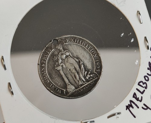 Rare 1893 Silver Melbourne Intercolonial Exhibition Medalet – Wine, Fruit, Grain