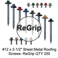 #12 x 2-1/2" ReGrip Sheet Metal ROOFING SCREWS - Sharp Point - 1/4" Hex Head