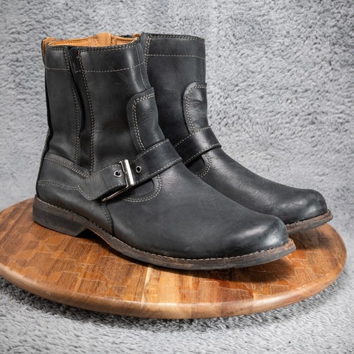 Timberland Earthkeepers Anti-Fatique Men 10 M Black Leather Buckle Biker Boots