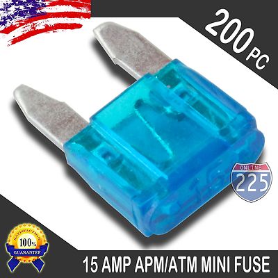 200 Pack 15A Mini Blade Style Fuses APM/ATM 32V Short Circuit Protection Fuse US