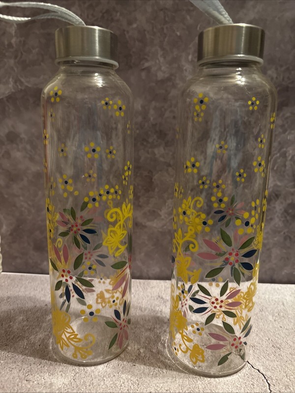 Temp-tations Set Of 2 20oz Glass Bottles With Lids Confetti Design