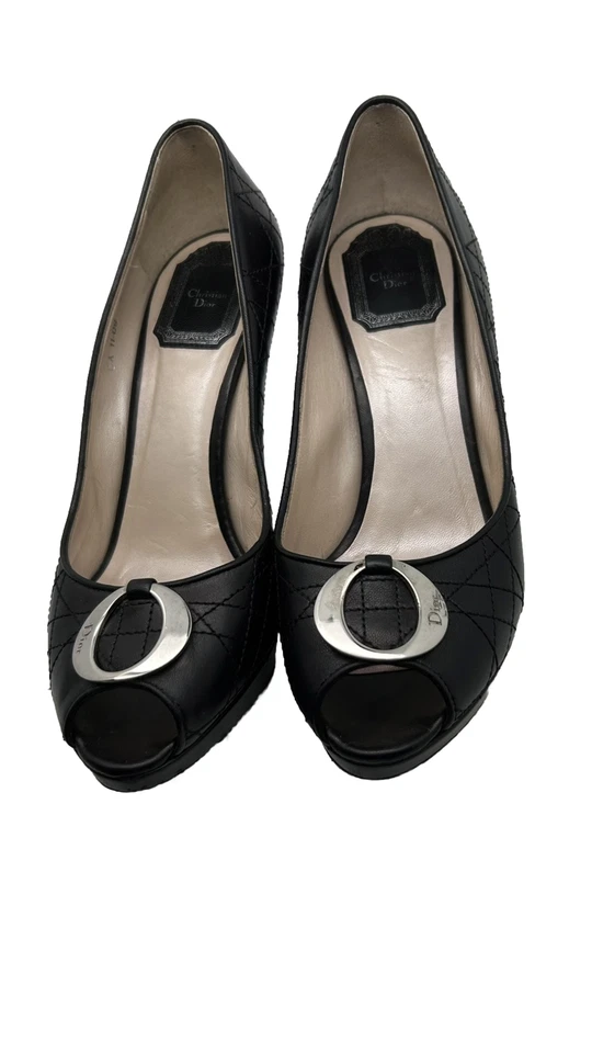 Zapatos de salón Christian Dior talla 37 1/2 de cuero negro punta abierta para mujer’s Foto 4 de 4