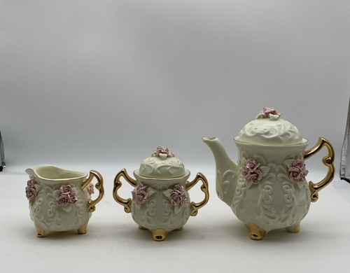 Pink Roses Porcelain Miniature Tea Set - Cracker Barrel. - Picture 5 of 12
