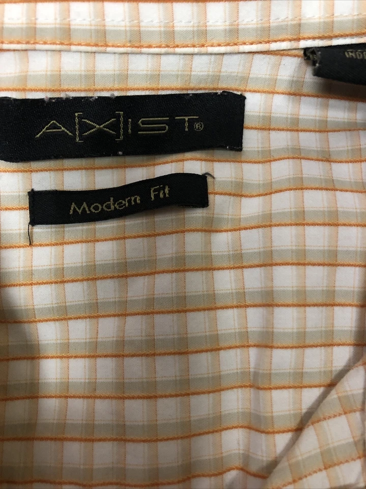 CAMISA INFORMAL HOMBRE AXIST NARANJA/GRIS A CUADROS MANGA LARGA TALLA XL-EUC Foto 4 de 4