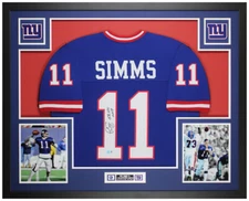 Phil Simms Autographed and Framed Blue New York Jersey Beckett COA