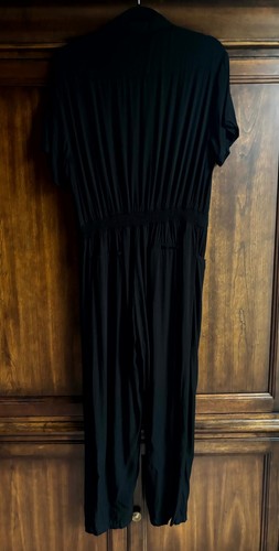 Pampelone Jumpsuit XL BLACK Collared Short Sleeve Casual Button-Up Straight Leg - Picture 3 of 8