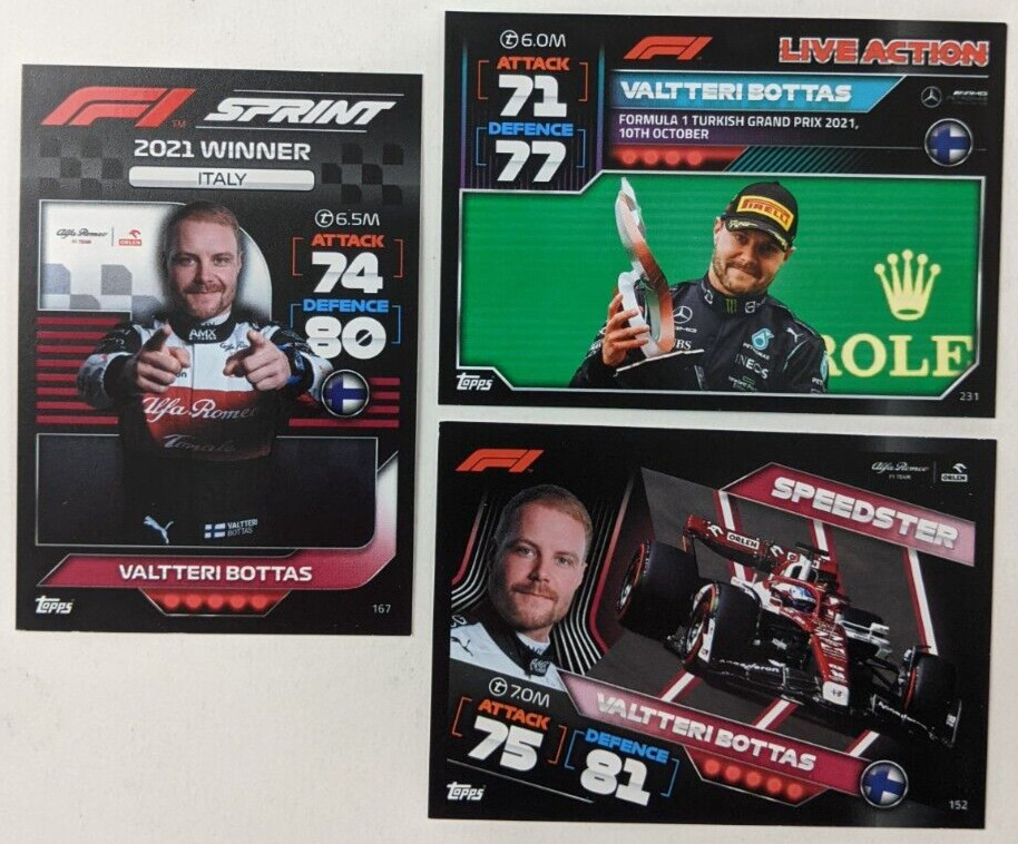 Valtteri Bottas 2022 Topps Turbo Attax F1 Formula 1 Racing Card 152 167 231