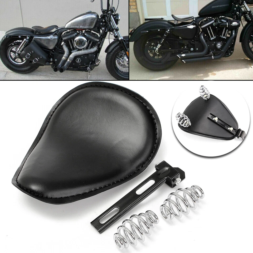 Leather 3" Springs Bracket Solo Seat Kit For Harley Honda Suzuki Bobber 883 1200 Foto 2 de 4