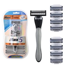 Valentine's Men's Razor - 5-Blade Non-Slip Handle w/8 Spare Blades,Smooth & Safe