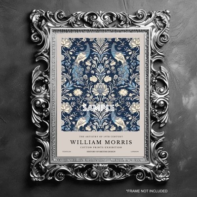 WILLIAM MORRIS ART PRINT ROCOCO PEACOCK BLUE BEIGE UNFRAMED MATT ART PRINT #4