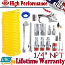 20pcs Air Compressor Accessory Kit 25Ft Recoil Hose Gun Nozzles Set 1/4" NPT US