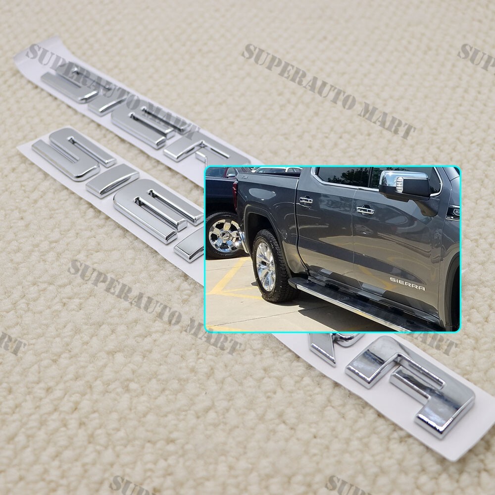 2PCS Gloss Chrome Sierra Door Decal Nameplate Letters  