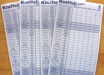 4 x KNIFFEL EXTREME laminierte ERSATZ-Blätter Gewinnkarten wiederbeschreibar TOP