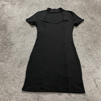 bloomingdales bodycon dresses Aqua By Bloomingdale's Midi Dress Womens Small Black Knit Keyhole Neck seamless fit show_video House of Dagmar Sculpted Trouser Waist Size:40