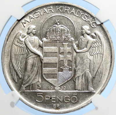 1939 HUNGARY Admiral Miklos Horthy Silver 5 Pengo Hungarian Coin