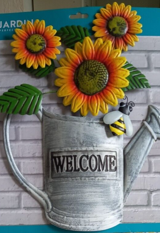 Jardin Metal Garden Wall Fence Sunflower, Bee Watering Can Wall Art