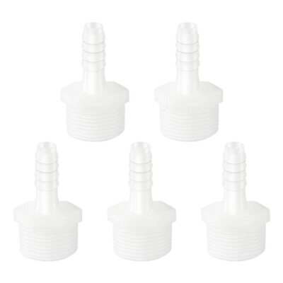 Plastic Hose Barb Fitting, 1/4'' Barb to 1/2'' Male Thread White Adapter Union