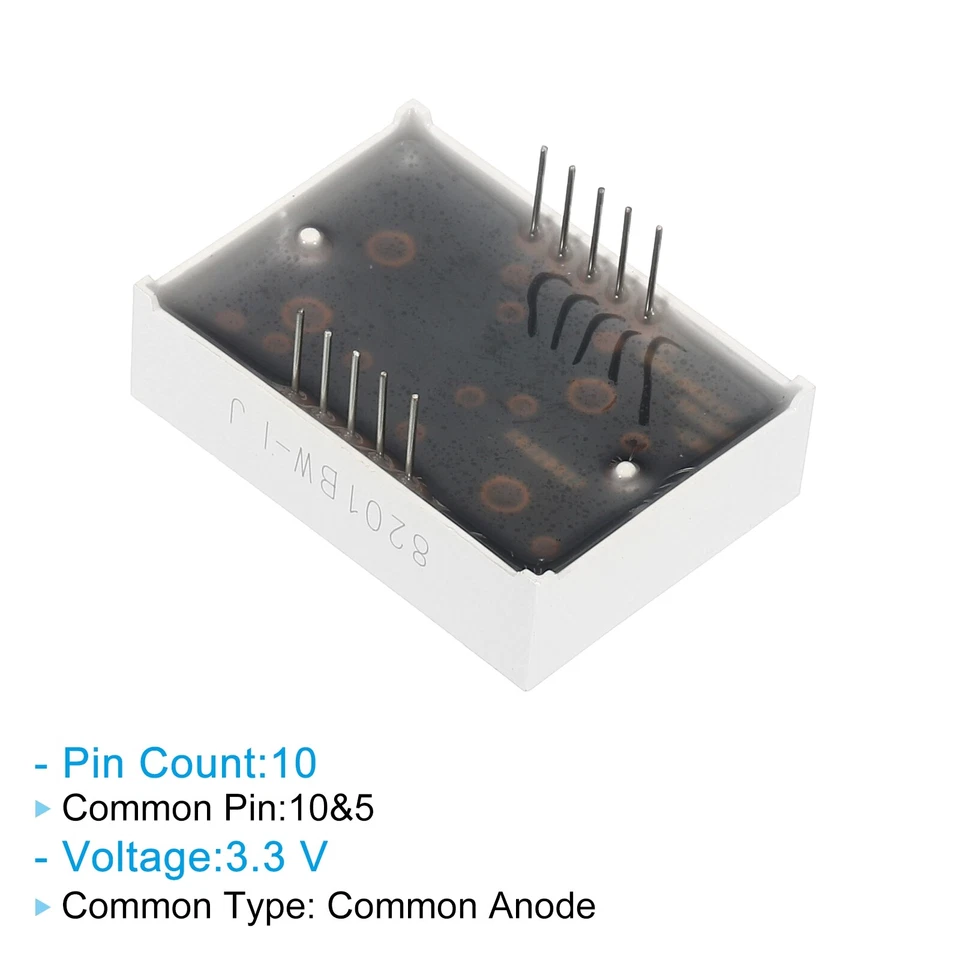 5Pcs Common Anode 7 Segment 10 Pin 2Bit 3.3V LED Display Digital Tube White - Image 4 of 4