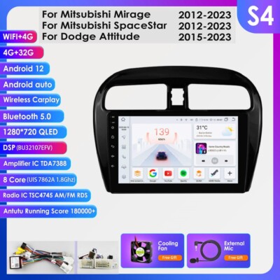 CarPlay 9''Android 12 Car Stereo GPS Head Unit 4+32GB For Mitsubishi Mirage 12-23