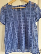 Ladies Next Blue Workwear Lace Double Layer Blouse Size 12 VGC