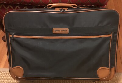 Pierre Cardin Green & Leather Suitcase with Wheels 25x18X7 Vintage